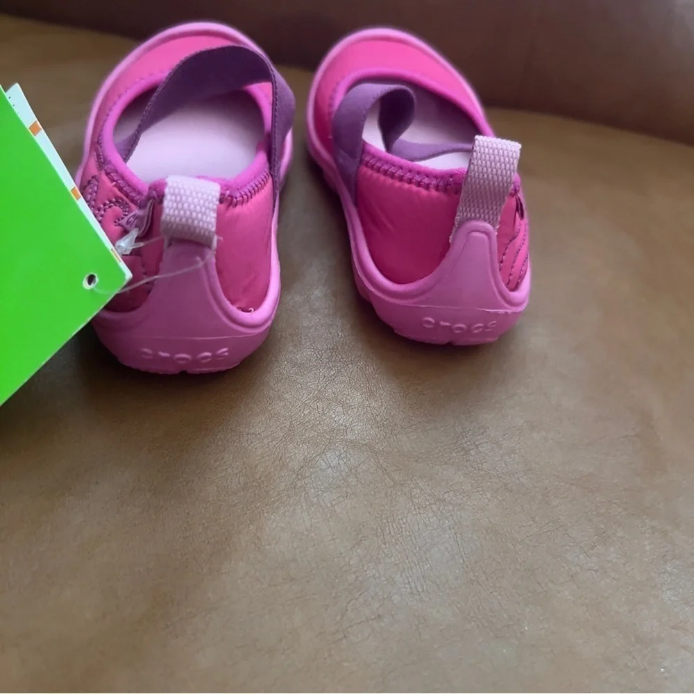 CROCS Shoes Kids Girl's Sz 7 Pink Mary Jane Water Swim Strap NonSlip Sole NWT